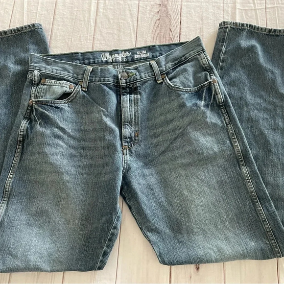 Wrangler Other - Wrangler Retro Slim Straight Jeans Men’s 36x34 Medium Wash Blue Denim Rodeo